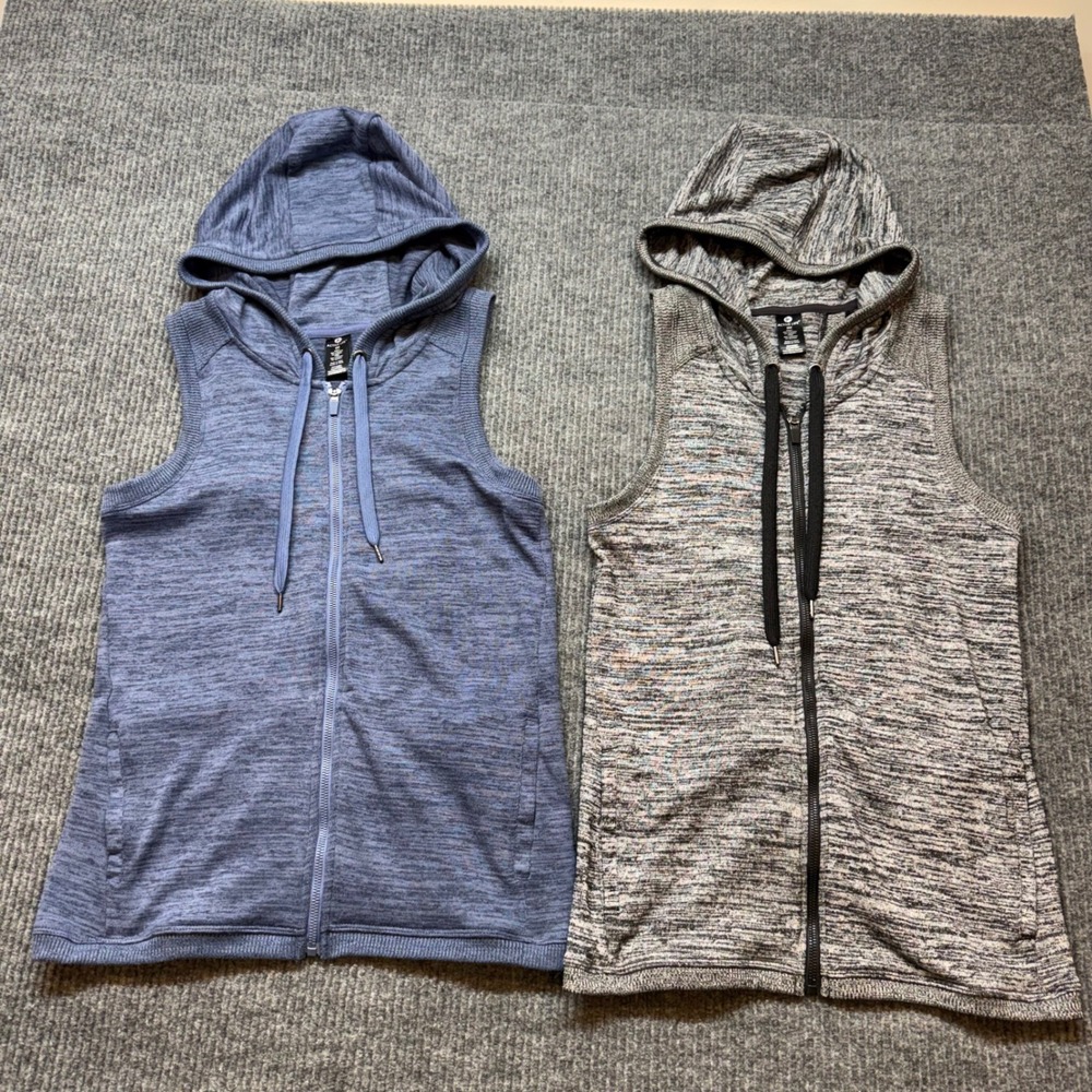 Active Life Hoodie Vest Lot 2 Womens Small Blue Gray Full Zip Sleeveless
